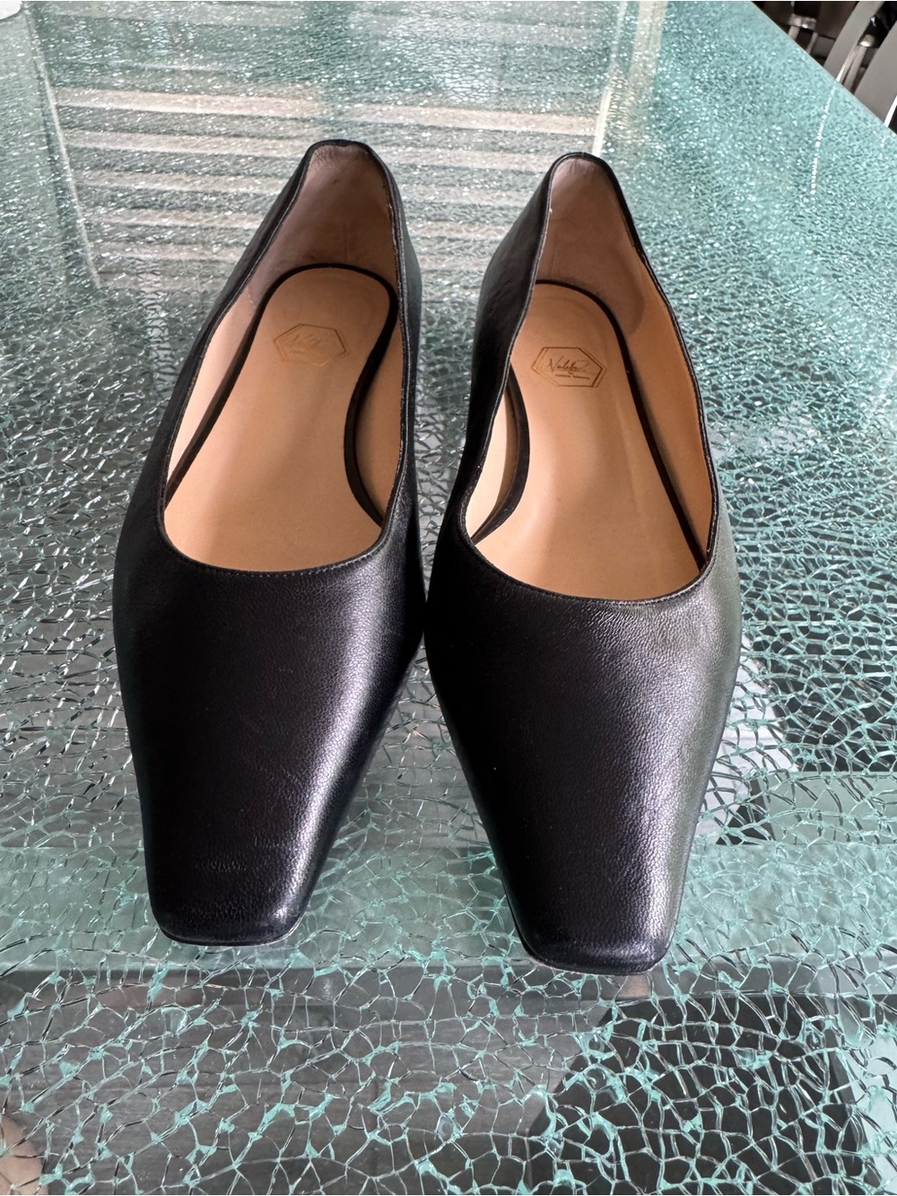 Vero Cuoio Black Leather Women's Square-Toe Flats 40